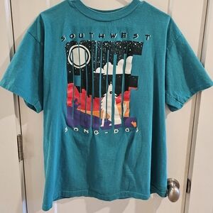 Vintage 80s Southwest Song Dog Coyote T-Shirt - Teal Blue - Size Large